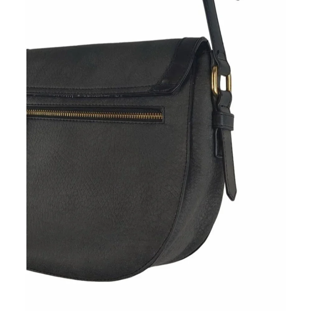 Crossbody Shoulder Strap Dark Grey Vegan Faux Leather Messenger Bag